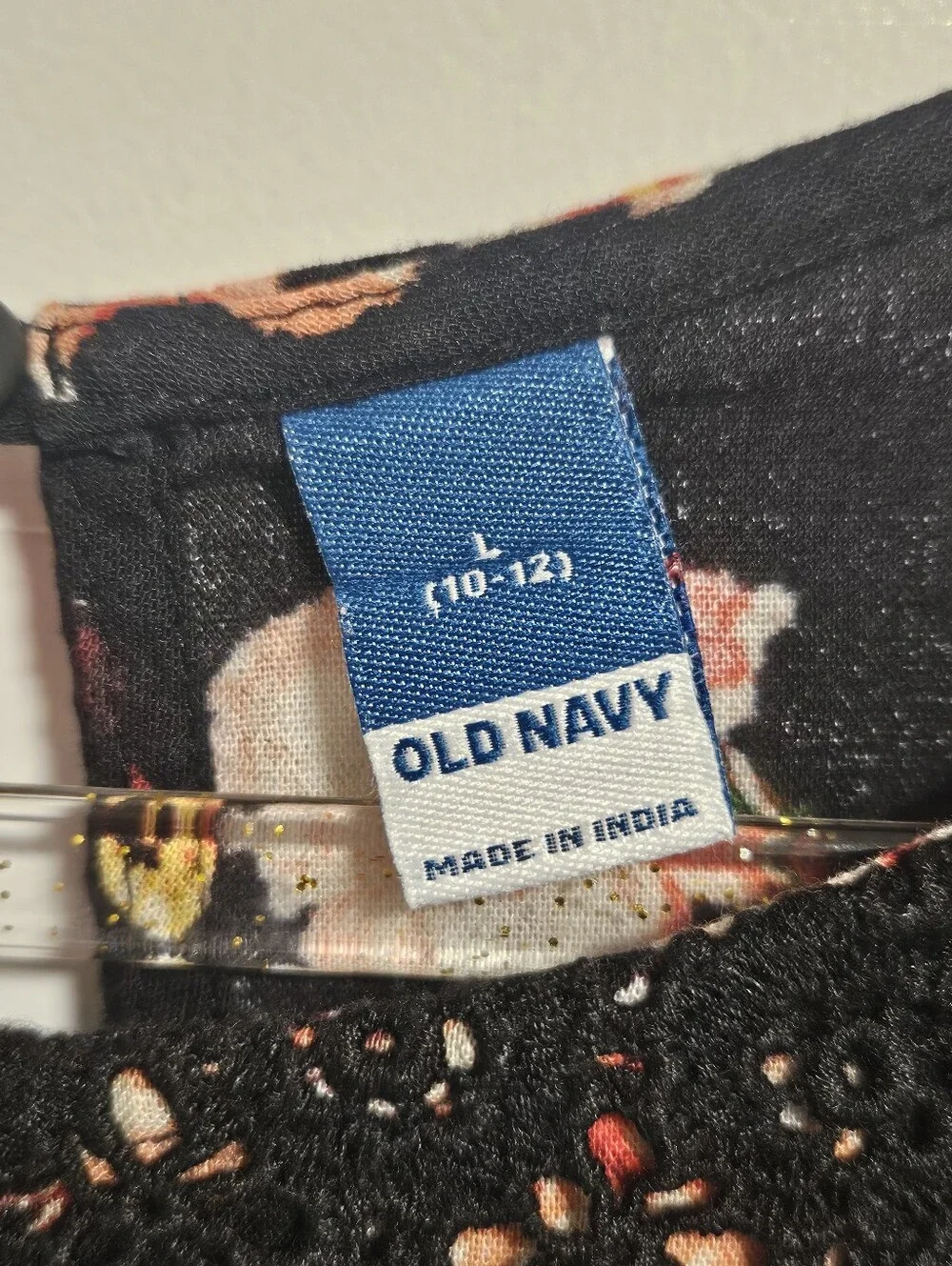 Old Navy Black Floral Lace-Trim Long Sleeve Top